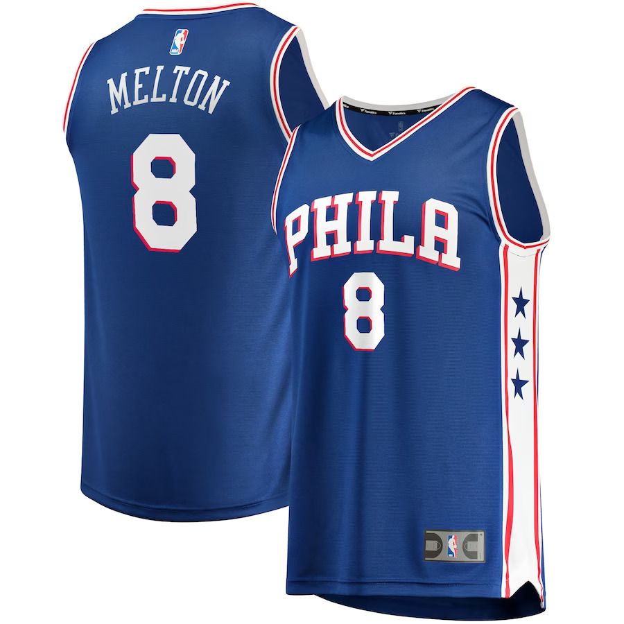 Men Philadelphia 76ers #8 De Anthony Melton Fanatics Branded Royal Fast Break Replica NBA Jersey